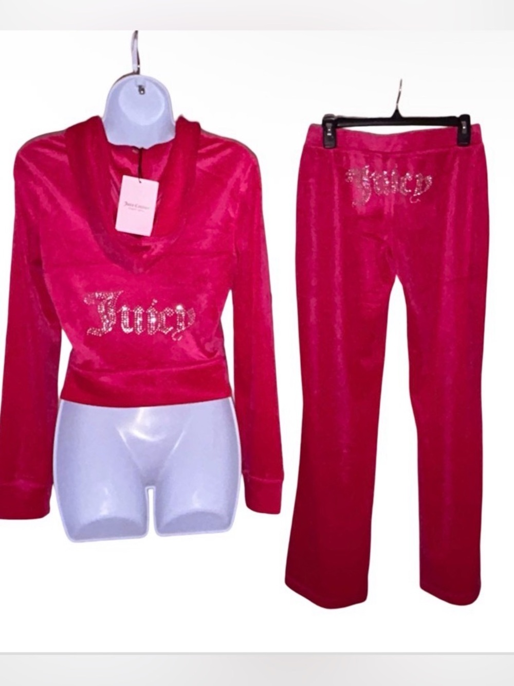 JUICY COUTURE VIXEN PINK OG BLING RHINESTONE VELOUR TRACKSUIT SWEATSUIT NWT